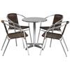 Flash Furniture TLH-ALUM-24RD-020CHR4-GG 23 1/2" Round Patio Table & (4) Brown Rattan Arm Chair Set - Stainless Top, Aluminum Base, Stainless Steel
