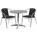 Flash Furniture TLH-ALUM-32RD-020BKCHR2-GG 31 1/2" Round Patio Table & (2) Black Rattan Arm Chair Set - Stainless Top, Aluminum Base