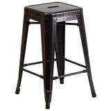 Flash Furniture CH-31320-24-BQ-GG Industrial Counter Height Backless Stool w/ Metal Seat, Black Antique Gold