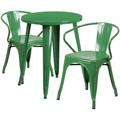 Flash Furniture CH-51080TH-2-18ARM-GN-GG 24" Round Table & (2) Arm Chair Set - Metal, Green