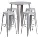 Flash Furniture CH-51090BH-4-30SQST-SIL-GG 30" Square Bar Height Table w/ (4) Bar Stool Set - Silver Steel Top, Steel Base