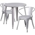 Flash Furniture CH-51090TH-2-18ARM-SIL-GG 30" Round Table & (2) Arm Chair Set - Metal, Silver