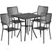 Flash Furniture CO-28SQ-02CHR4-BK-GG 28" Square Patio Table & (4) Square Back Arm Chair Set - Steel, Black