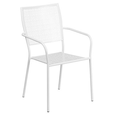 Flash Furniture CO-2-WH-GG Outdoor Stackable Armchair w/ Square Back - Steel, White