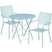 Flash Furniture CO-30RDF-02CHR2-SKY-GG 30" Round Folding Patio Table & (2) Square Back Arm Chair Set - Steel, Sky Blue