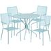 Flash Furniture CO-35RD-02CHR4-SKY-GG 35 1/4" Round Patio Table & (4) Square Back Arm Chair Set - Steel, Sky Blue