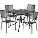 Flash Furniture CO-35SQ-02CHR4-BK-GG 35 1/4" Square Patio Table & (4) Square Back Arm Chair Set - Steel, Black