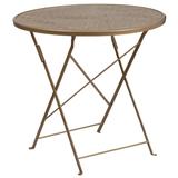 Flash Furniture CO-4-GD-GG 30" Round Folding Patio Table w/ Rain Flower Design Top - Steel, Gold