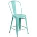 Flash Furniture ET-3534-24-MINT-GG Contemporary Counter Height Commercial Bar Stool w/ Curved Back & Metal Seat, Mint, w/ Backrest, Green