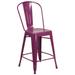 Flash Furniture ET-3534-24-PUR-GG Contemporary Counter Height Commercial Bar Stool w/ Curved Back & Metal Seat, Purple, w/ Backrest