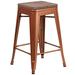 Flash Furniture ET-BT3503-24-POC-WD-GG Industrial Counter Height Backless Commercial Bar Stool w/ Wood Seat, Copper