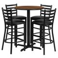 Flash Furniture HDBF1024-GG 30" Round Bar Height Table w/ (4) Bar Stool Set - Walnut Laminate Top, Steel Base, Black