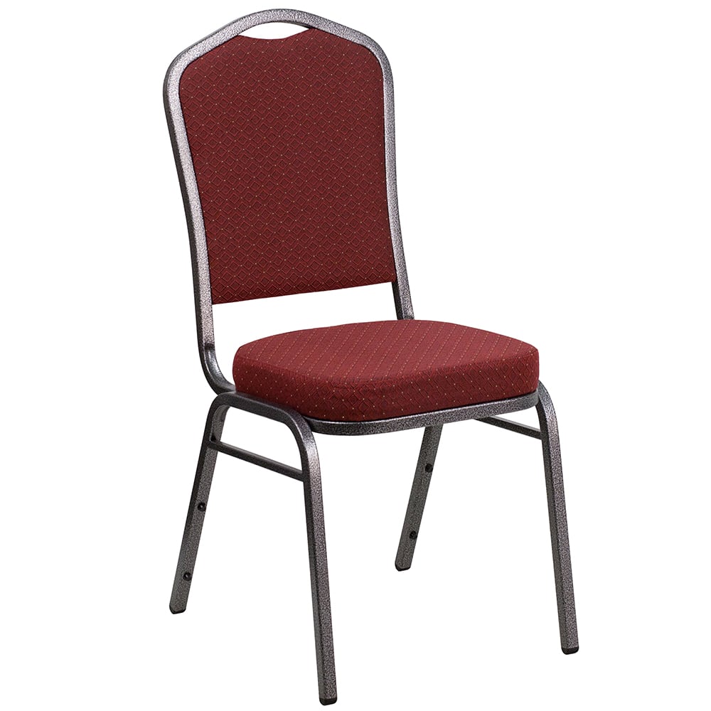 Flash Furniture NG-C01-HTS-2201-SV-GG Hercules Stacking Banquet Chair w/ Burgundy Patterned Fabric Back & Seat - Steel Frame, Silver Vein