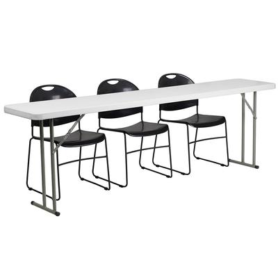 Flash Furniture RB-1896-1-GG Rectangular Folding Training Table & 3 Chair Set - 96"W x 18"D x 29"H, Black