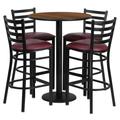 Flash Furniture RSRB1028-GG 30" Round Bar Height Table w/ (4) Bar Stool Set - Walnut Laminate Top, Steel Base, Black