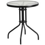 Flash Furniture TLH-070-1-GG 23 3/4" Round Patio Table w/ Glass Top - Metal Base, Black, 23.75"