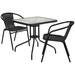 Flash Furniture TLH-073SQ-037BK2-GG 28" Square Patio Table & (2) Black Rattan Arm Chair Set - Glass Top, Black Metal Base