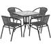 Flash Furniture TLH-073SQ-037GY4-GG 28" Square Patio Table & (4) Gray Rattan Arm Chair Set - Glass Top, Black Metal Base
