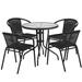 Flash Furniture TLH-087RD-037BK4-GG 28" Round Patio Table & (4) Black Rattan Arm Chair Set - Glass Top, Black Metal Base