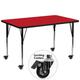 Flash Furniture XU-A3072-REC-RED-H-A-CAS-GG Rectangular Mobile Activity Table - 72"L x 30"W, Laminate Top, Red