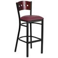 Flash Furniture XU-DG-60515-MAH-BAR-BURV-GG Hercules Commercial Bar Stool w/ Mahogany Wood Back & Burgundy Vinyl Seat, Black