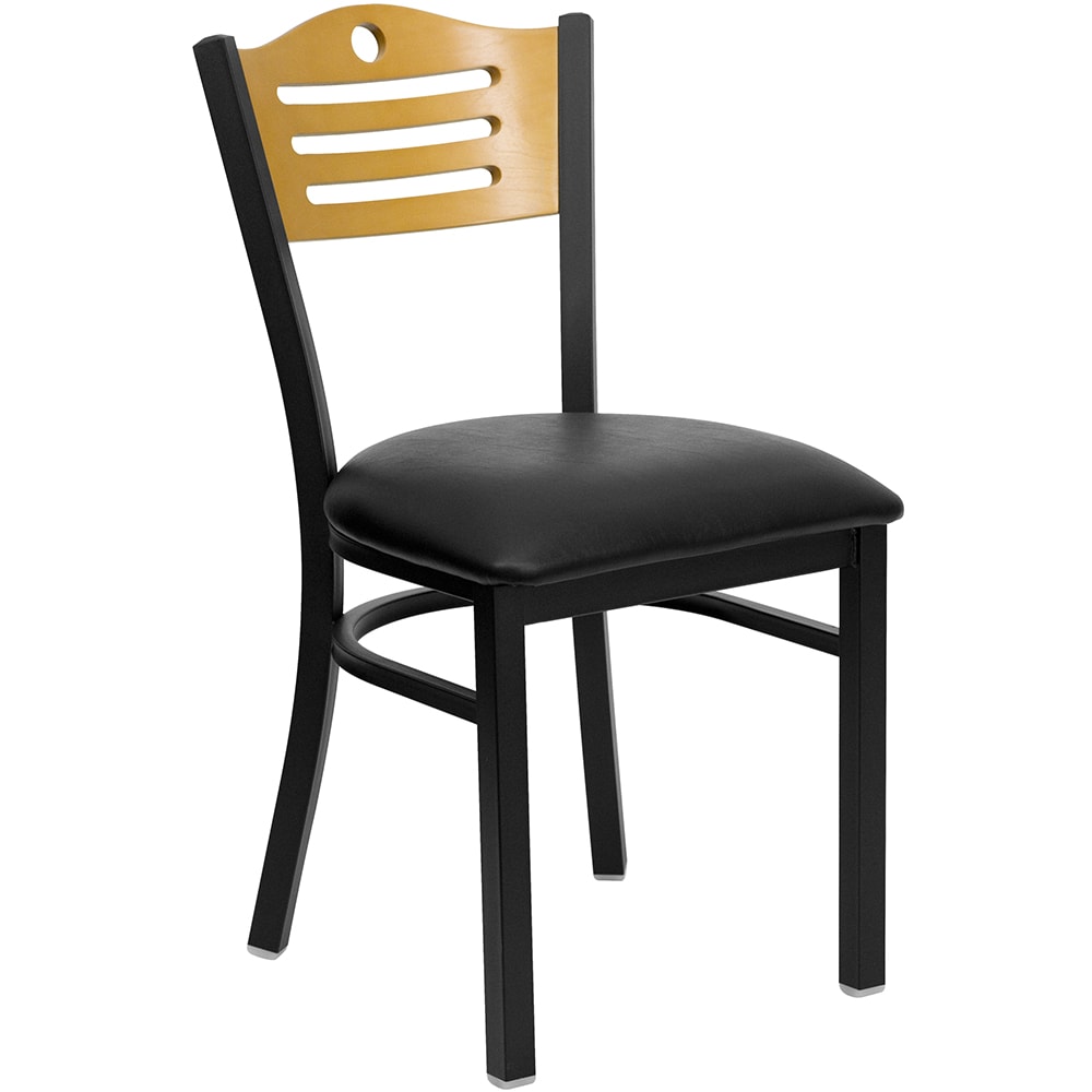 Flash Furniture XU-DG-6G7B-SLAT-BLKV-GG Hercules Series Restaurant Chair w/ Natural Wood Back & Black Vinyl Seat - Steel Frame, Black