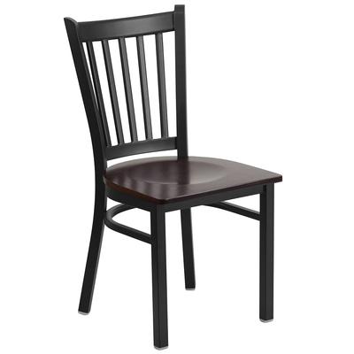 Flash Furniture XU-DG-6Q2B-VRT-WALW-GG Hercules Series Restaurant Chair w/ Slat Back & Walnut Wood Seat - Steel Frame, Black