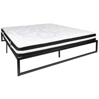 Flash Furniture XU-BD10-12PSM-K-GG King Size Platform Bed Frame w/ Queen Size Mattress - Steel, Black