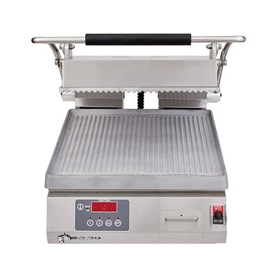 Star PGT14E 208/240/1 Single Commercial Panini Press w/ Aluminum Grooved Plates, 240v/1ph, Electronic Control w/ Timer, 208-240 V, Stainless Steel