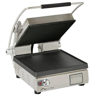 Star PST14IGT Pro-Max 2.0 Single Commercial Panini Press w/ Cast Iron Grooved & Smooth Plates, 120v, Stainless Steel