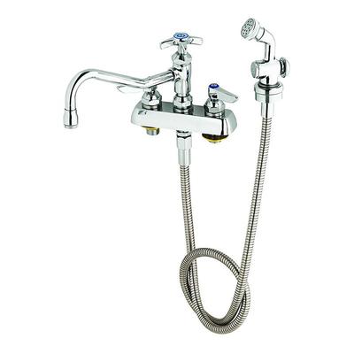 T&S B-1151 Deck Mount Faucet w/ 8" Swing Nozzle & Hose Spray, Stainless Steel