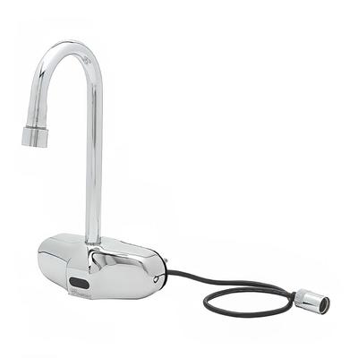 T&S EC-3105-LF22 Wall Mount Electronic Faucet - 4" Centers, Gooseneck Spout, Chrome Plated Brass, Stainless Steel