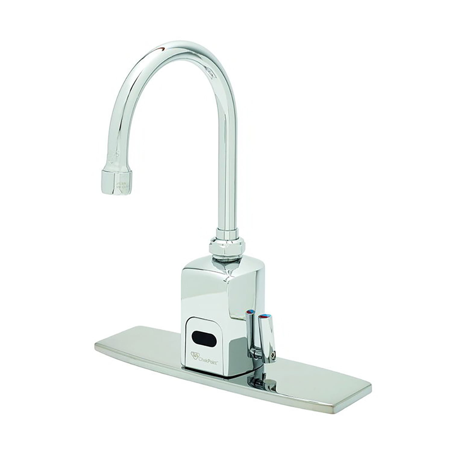T&S EC-3130-8DP Deck Mount Electronic Faucet - 8" Centers, Swivel/Rigid Gooseneck, 100-240v/1ph, 8" Deck Plate, Stainless Steel