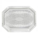 Winco CMT-1217 Octagonal Serving Tray - 17" x 12 1/2", Gadroon Edge w/ Engraving, Chrome Plated, Silver