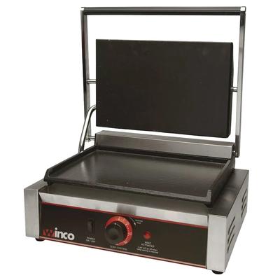 Winco ESG-1 Single Commercial Panini Press w/ Cast Iron Smooth Plates, 120v, Electric, Countertop, Stainless Steel