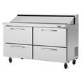 Turbo Air PST-60-D4-N PRO Series 60 1/4" Sandwich/Salad Prep Table w/ Refrigerated Base, 115v, Holds 16 Sixth-Size Pans, 4 Drawers, Stainless Steel