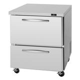 Turbo Air PUR-28-D2-N PRO Series 27 1/2" W Undercounter Refrigerator w/ (1) Section & (2) Drawers, 115v, Silver
