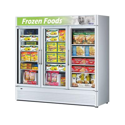 Turbo Air TGF-72SDW-N 78" 3 Section Display Freezer w/ Swing Doors - Bottom Mount Compressor, White, 115v, 12 Shelves, LED Lighted Sign