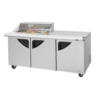 Turbo Air TST-72SD-15M-N-CL 72 5/8" Super Deluxe Mega Top Sandwich/Salad Prep Table w/ Refrigerated Base, 115v, 3 Sections, Stainless Steel