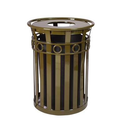 Witt M3600-R-FT-BN 40 Gallon Outdoor Flat Bar Trash Can w/ Flat Top Lid, Brown