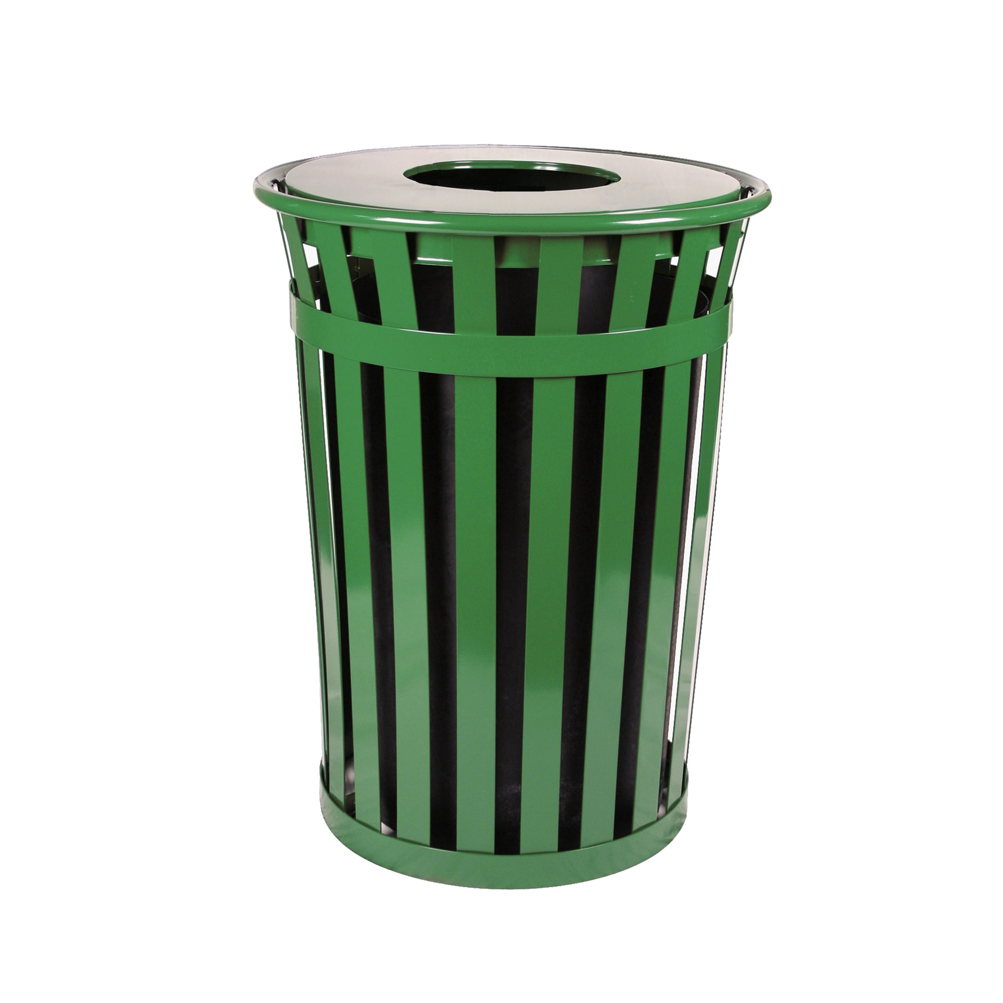 Witt M3601-FT-GN 36 Gallon Outdoor Flat Bar Trash Can w/ Flat Top Lid, Green