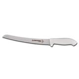 Dexter Russell SG147-10SC-PCP 10" Bread Knife w/ Soft White Rubber Handle, Carbon Steel, 10" Curved Blade w/ Scalloped Edge