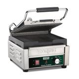 Waring WPG150B Panini Perfetto Single Commercial Panini Press w/ Cast Iron Grooved Plates, 208v/1ph, Ribbed Plates, Stainless Steel