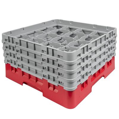 Cambro 16S800163 Camrack Glass Rack w/ (16) Compartments - (4) Gray Extenders, Red