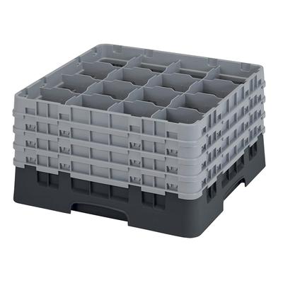 Cambro 16S900110 Camrack Glass Rack w/ (16) Compartments - (4) Gray Extenders, Black, 16 Compartments, Full Size