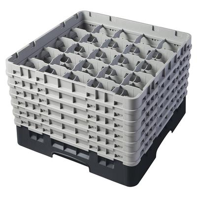 Cambro 25S1114110 Camrack Glass Rack w/ (25) Compartments - (6) Gray Extenders, Black, Black Base, 6 Soft Gray Extenders