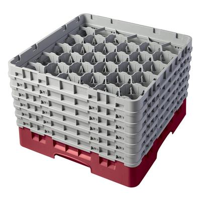 Cambro 30S1114416 Camrack Glass Rack w/ (30) Compartments - (6) Gray Extenders, Cranberry, Cranberry Red Base, 6 Soft Gray Extenders
