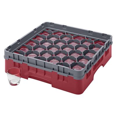 Cambro 30S318416 Camrack Glass Rack w/ (30) Compartments - (1) Gray Extender, Cranberry, Cranberry Red Base, 1 Soft Gray Extender