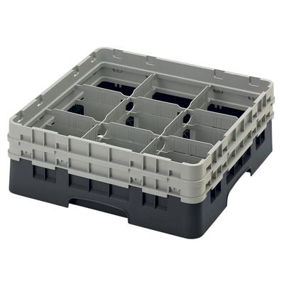 Cambro 9S434110 Camrack Glass Rack w/ (9) Compartments - (2) Gray Extenders, Black, 9 Compartments