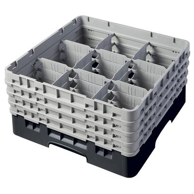 Cambro 9S800110 Camrack Glass Rack w/ (9) Compartments - (4) Gray Extenders, Black, 9 Compartments